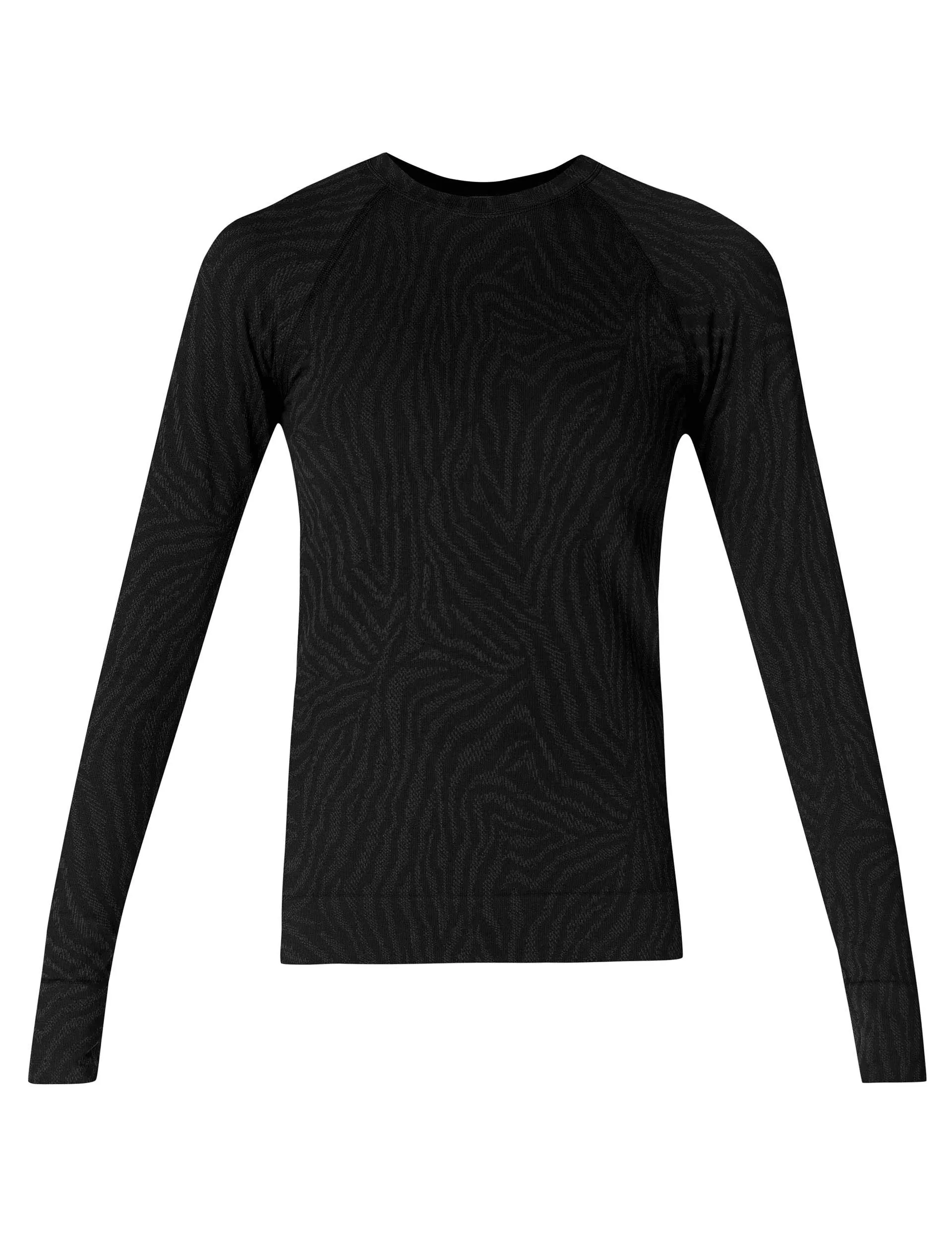 Animal Crew Neck Base Layer Top - Black Zebra Lines Jacquard