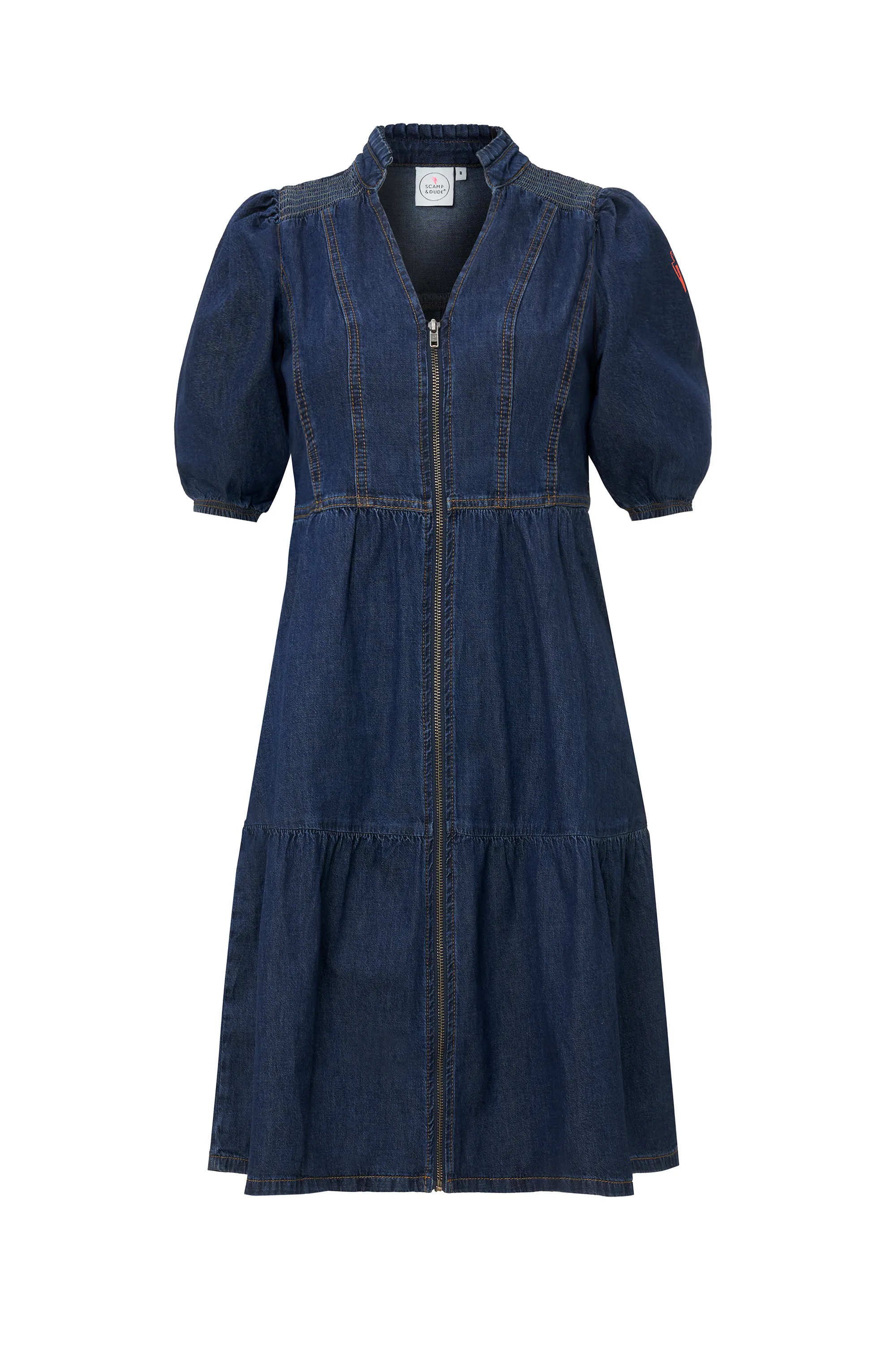 Authentic Indigo Zip Detail Tiered Short Denim Dress