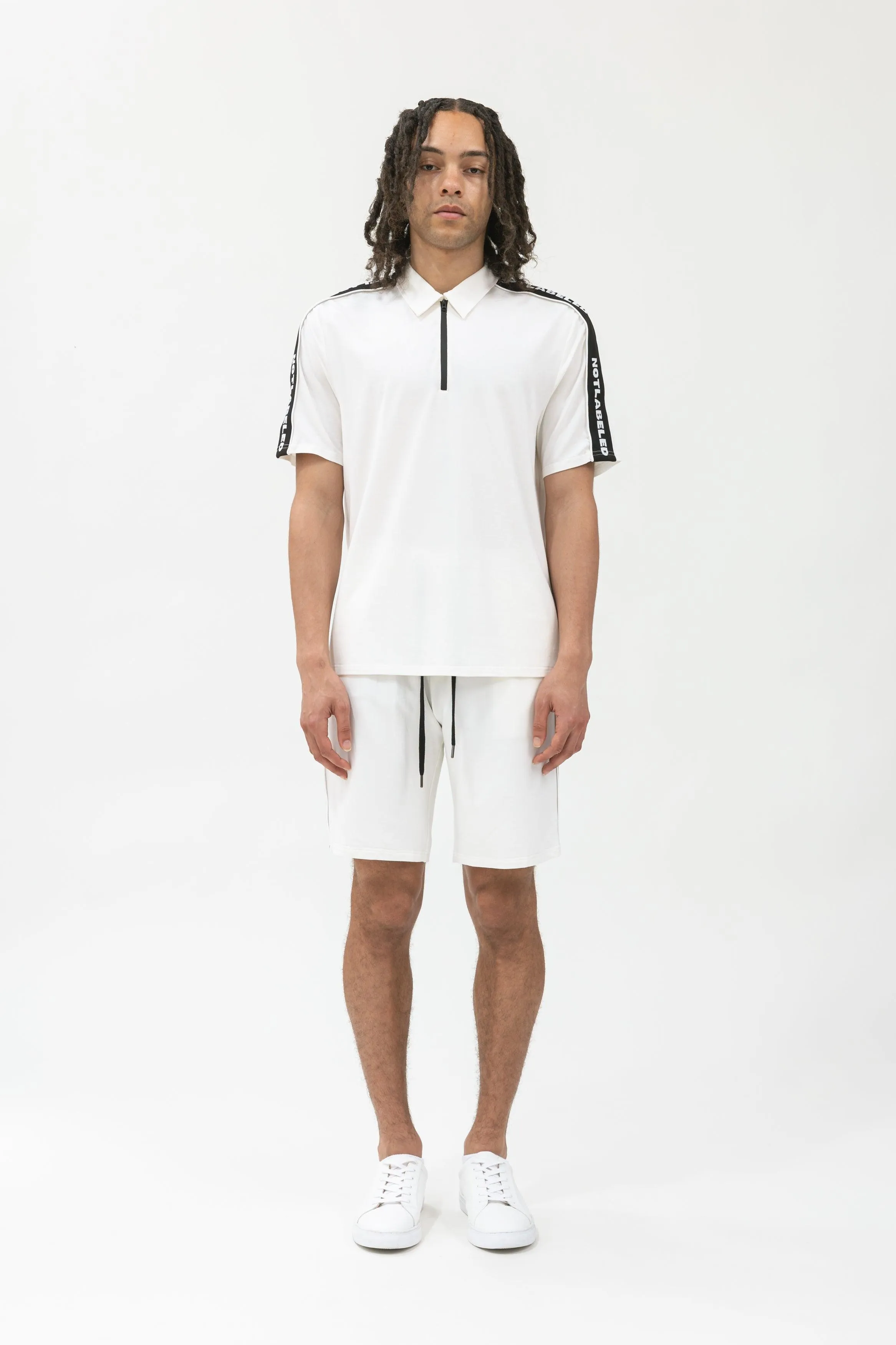 Bamboo Athleisure Stripe Zip-Up Polo Shirt