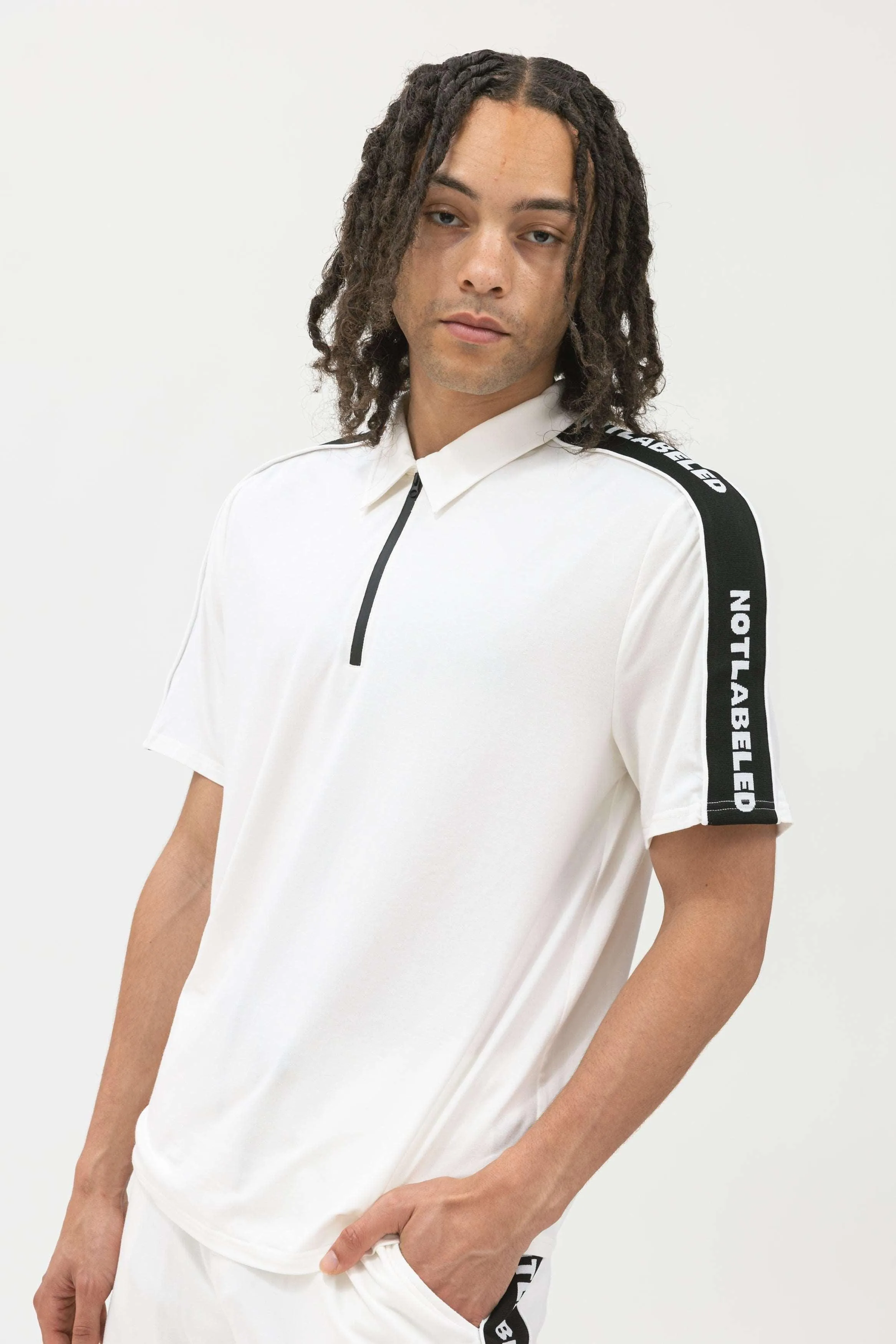 Bamboo Athleisure Stripe Zip-Up Polo Shirt