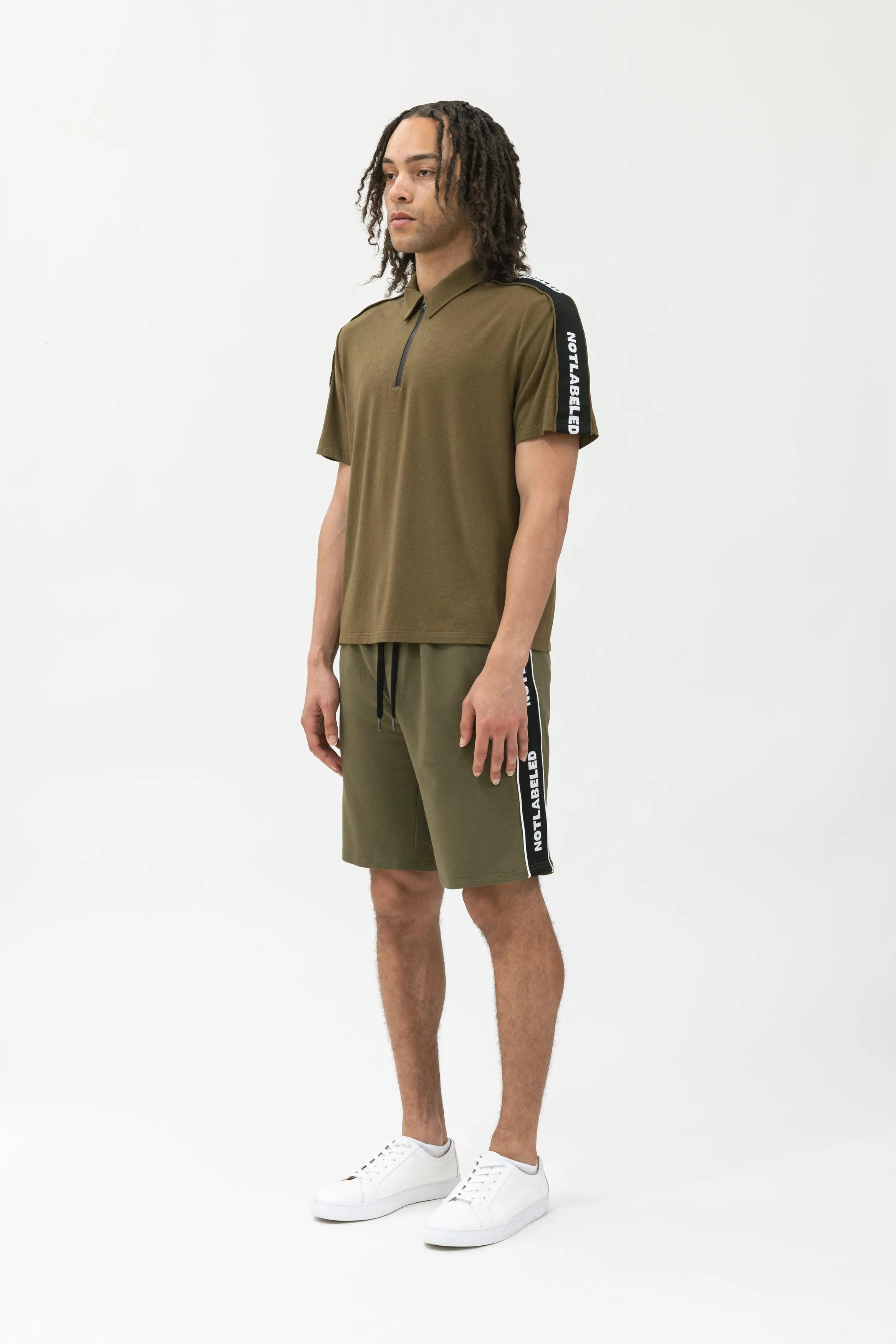 Bamboo Athleisure Stripe Zip-Up Polo Shirt