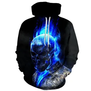 Blue Skull Print 3D Hoodie