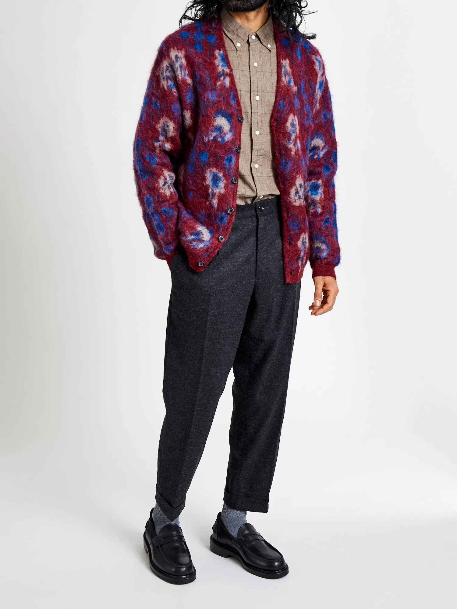 Botanical Pattern Jacquard Cardigan in Burgundy