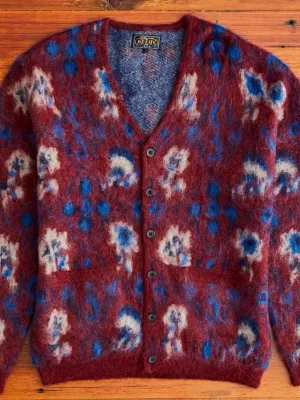 Botanical Pattern Jacquard Cardigan in Burgundy