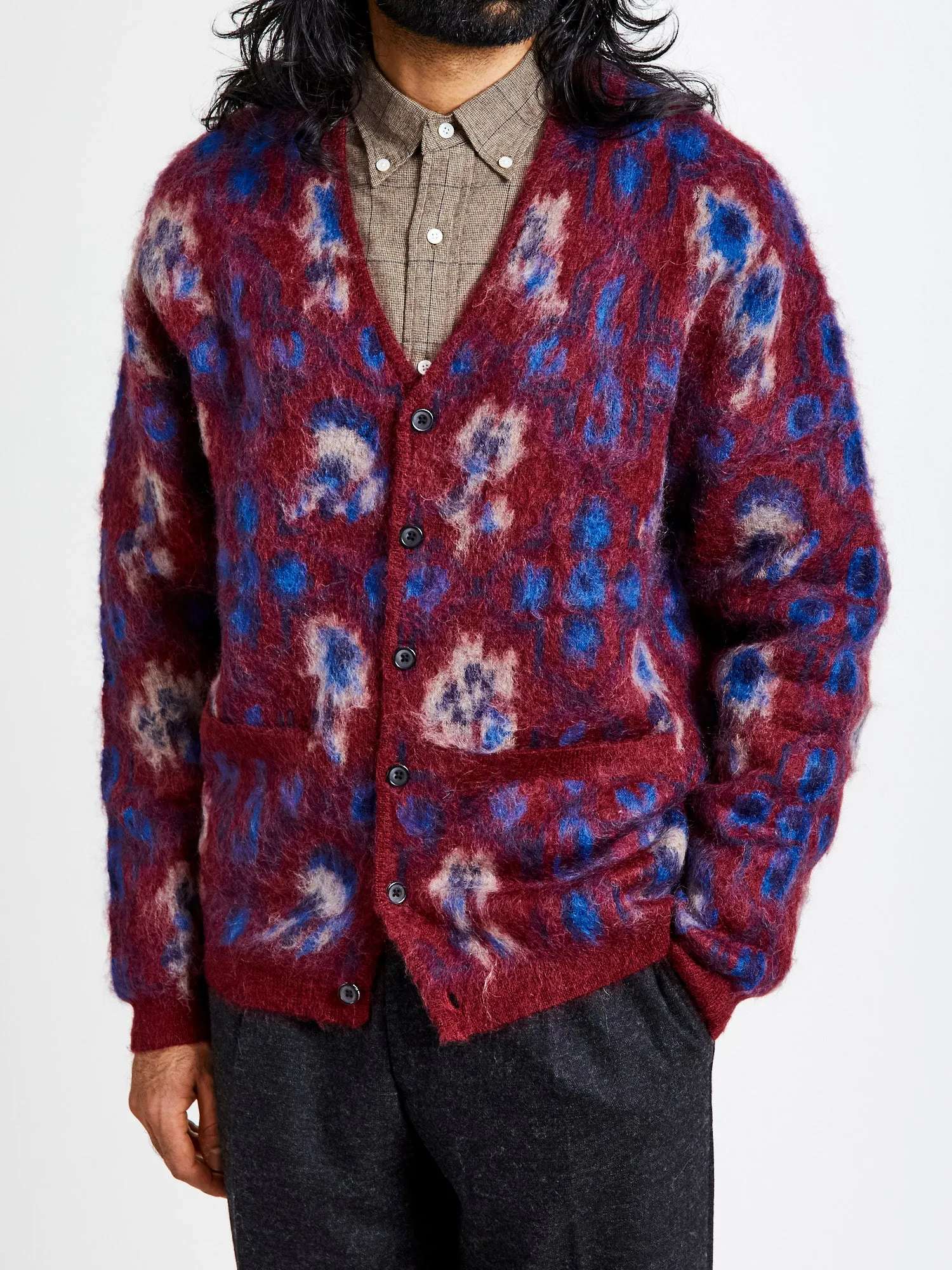 Botanical Pattern Jacquard Cardigan in Burgundy