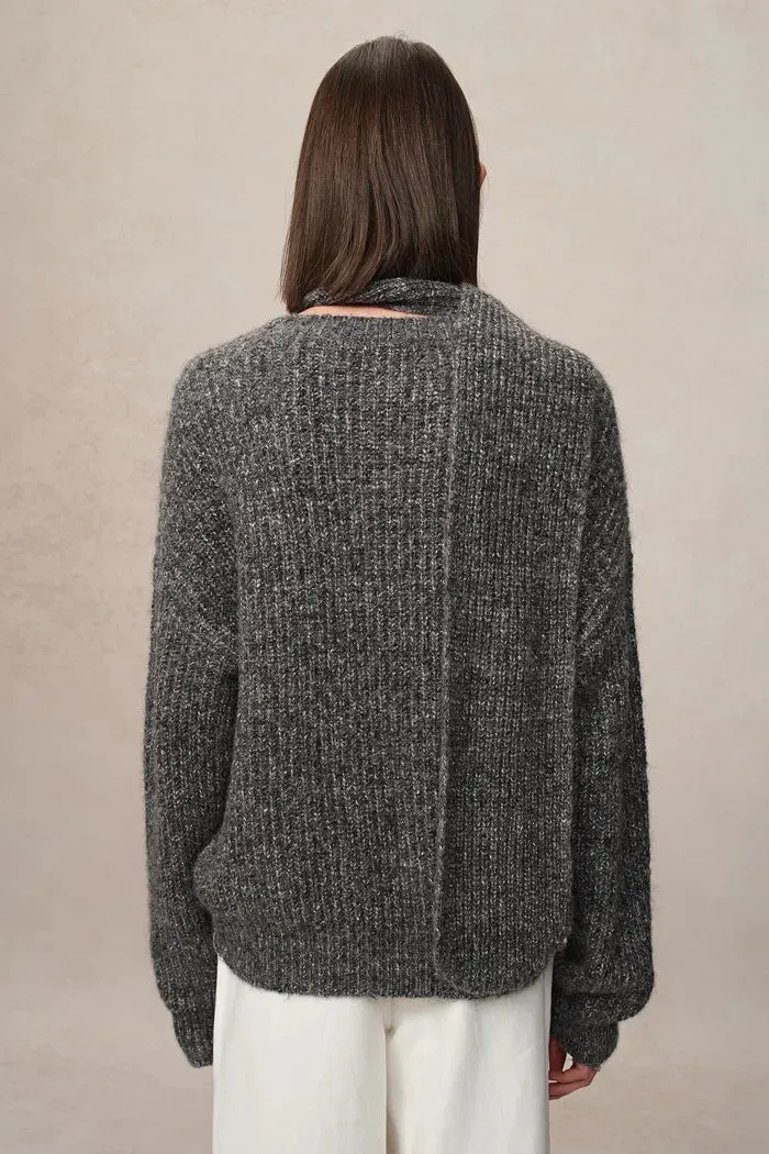 Eira Turtleneck Sweater with Scarf in Heathered Chunky Merino Wool Knit