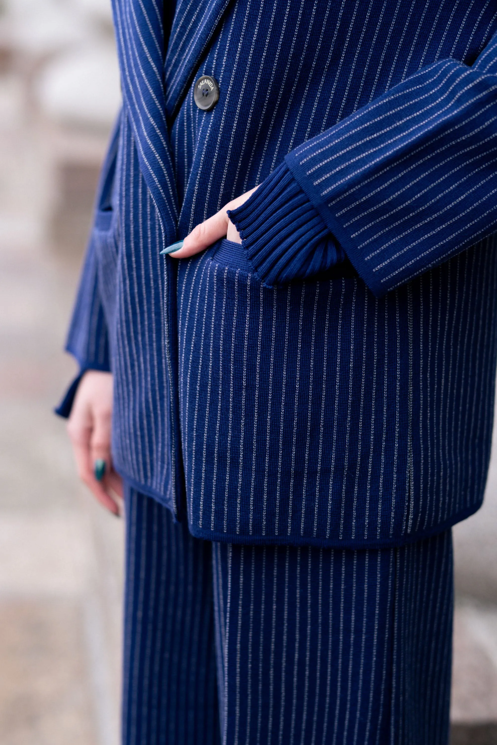 Forza Pinstripe Knitted 100% Merino Blazer Navy