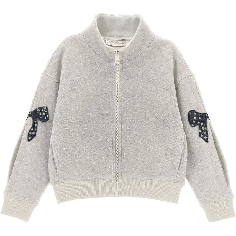 Girls Grey Zip Up Bow Top