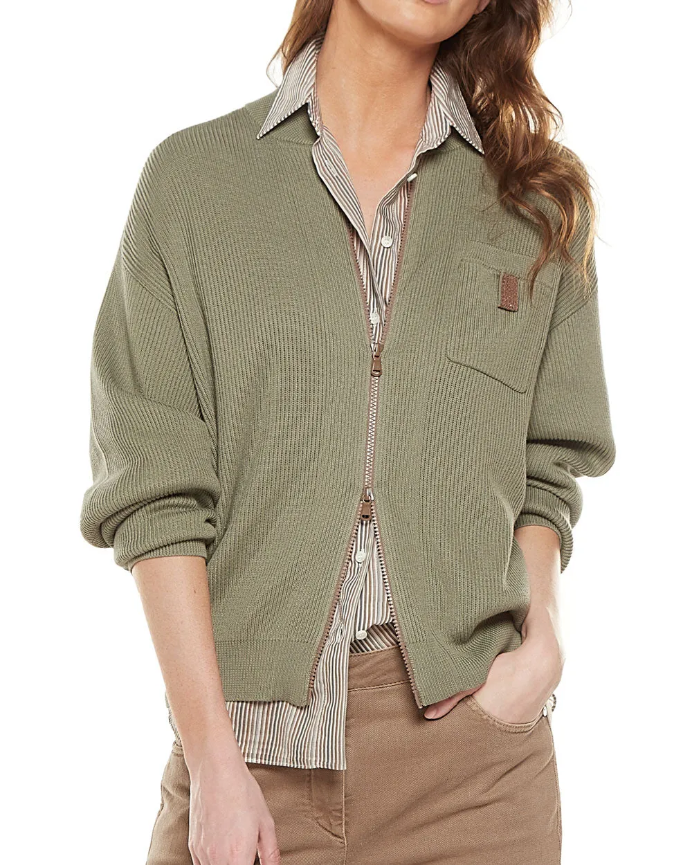 Green Melon Monili Pocket Tab Sea Island Cardigan