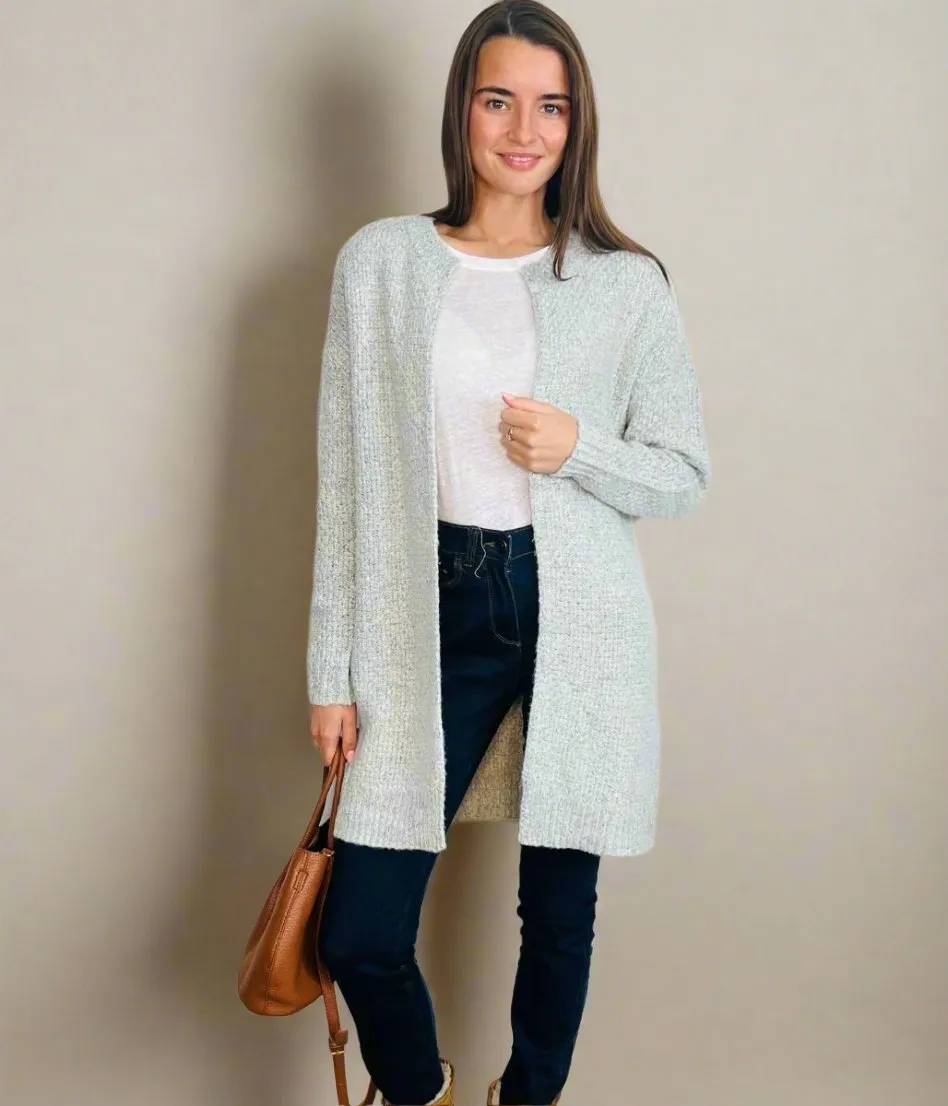 Grey Basketweave Wool Blend Cardigan