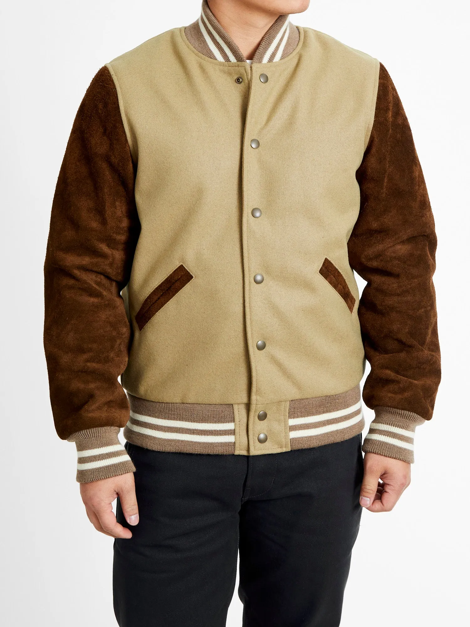 Ivy Varsity Jacket in Camel Roughout