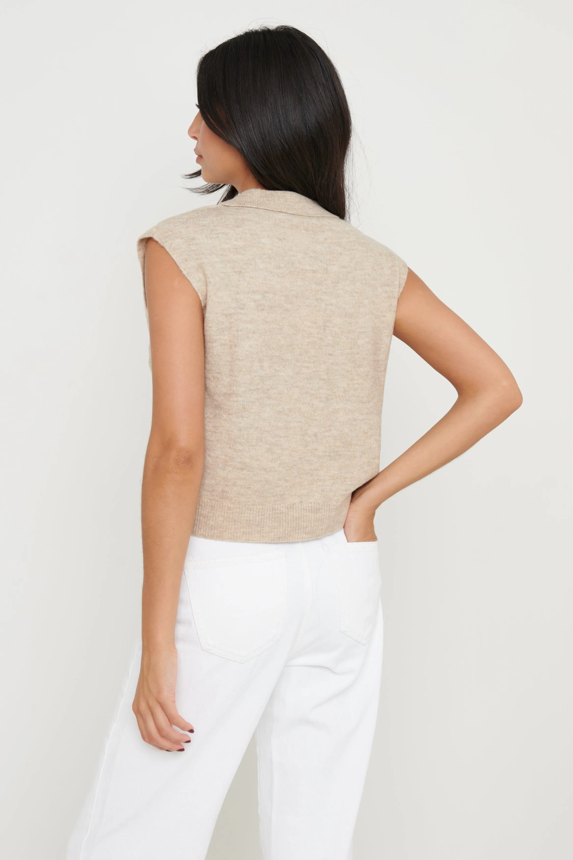 Jensen Sleeveless Collar Jumper - Beige Marl