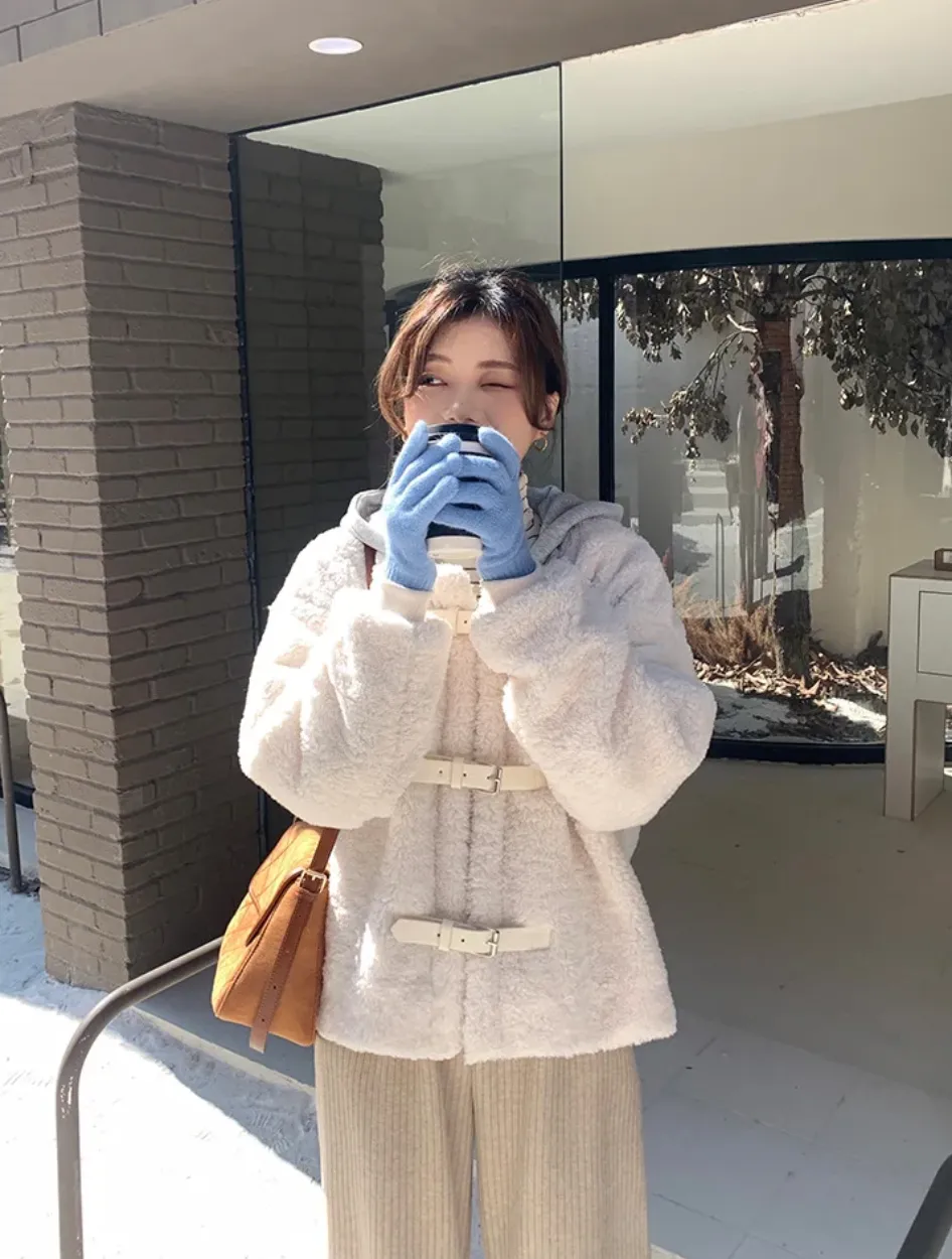 [Korean Style] Chic & Cozy Hooded Shearling Coat