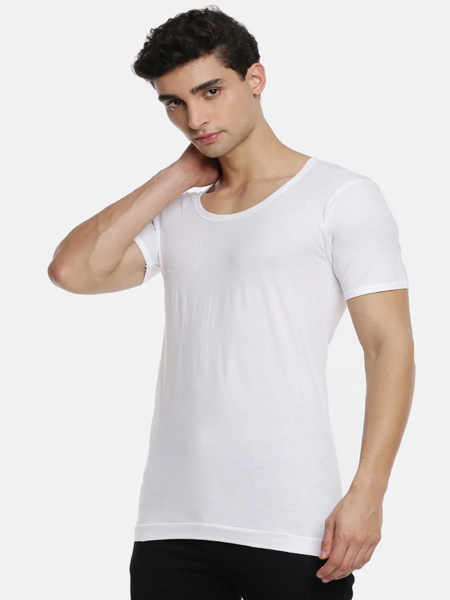 Men Fine Cotton Classic Knitted White Banian RNS Sukra (2Pcs Pack)