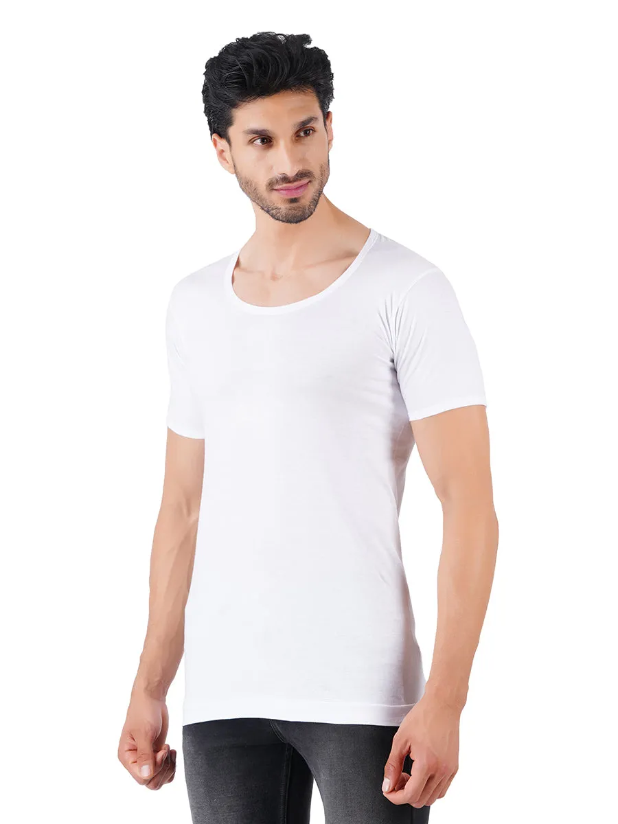 Men Fine Cotton White Banian RNS PlusSize Sukra-Pack of 2