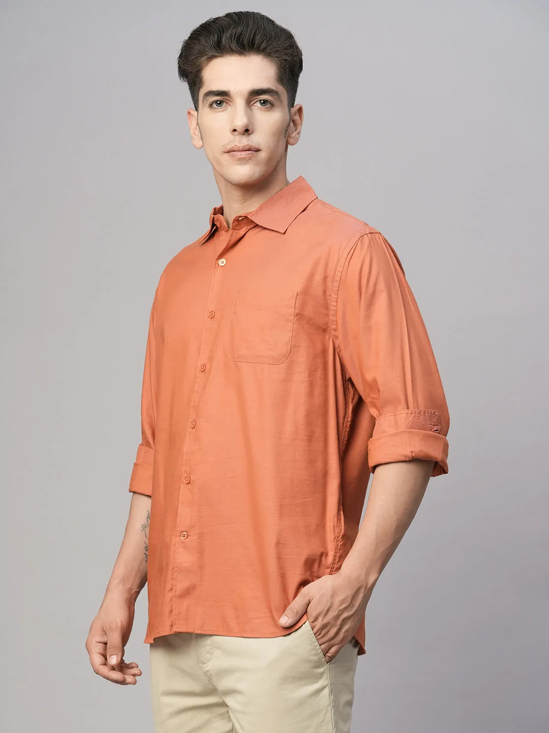 Men's Brick Cotton Modal Loose Fit Shirt