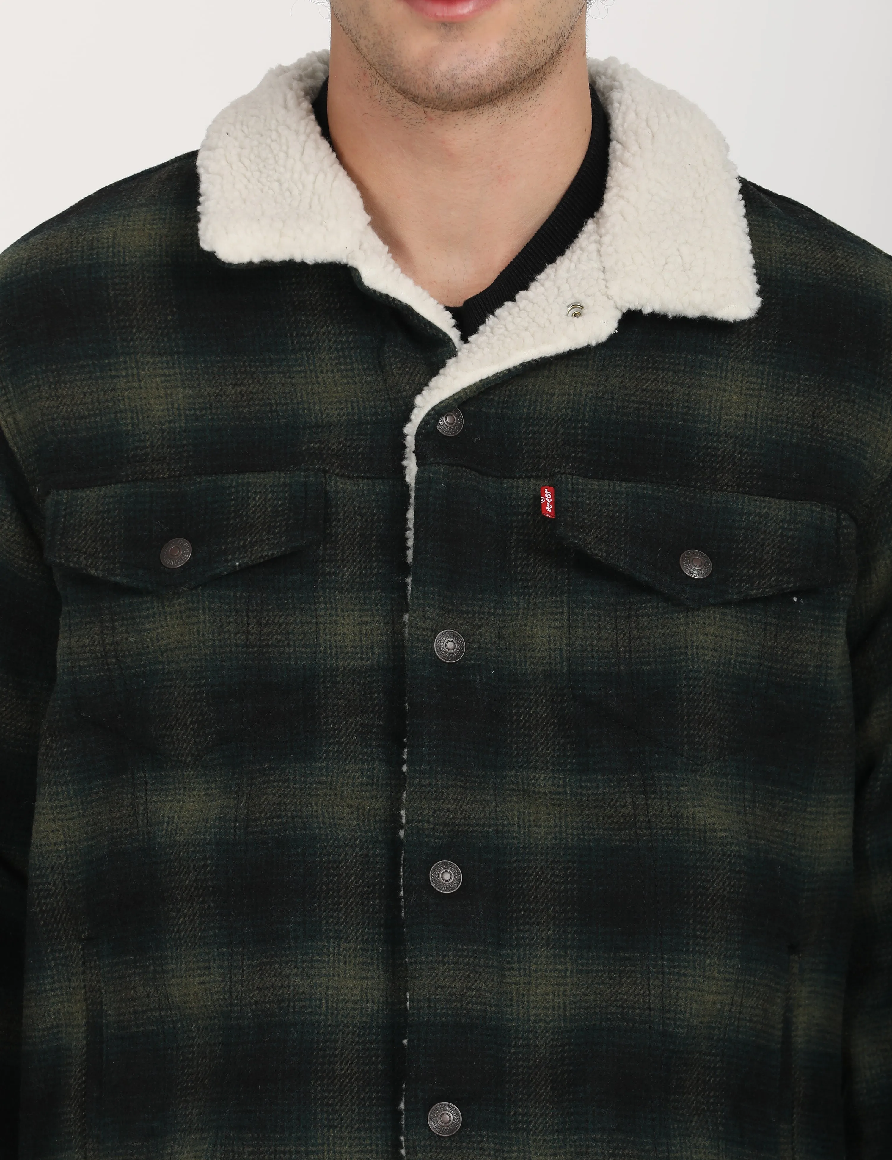 Men's Checkered Green Spread Collar Tailored Jacket