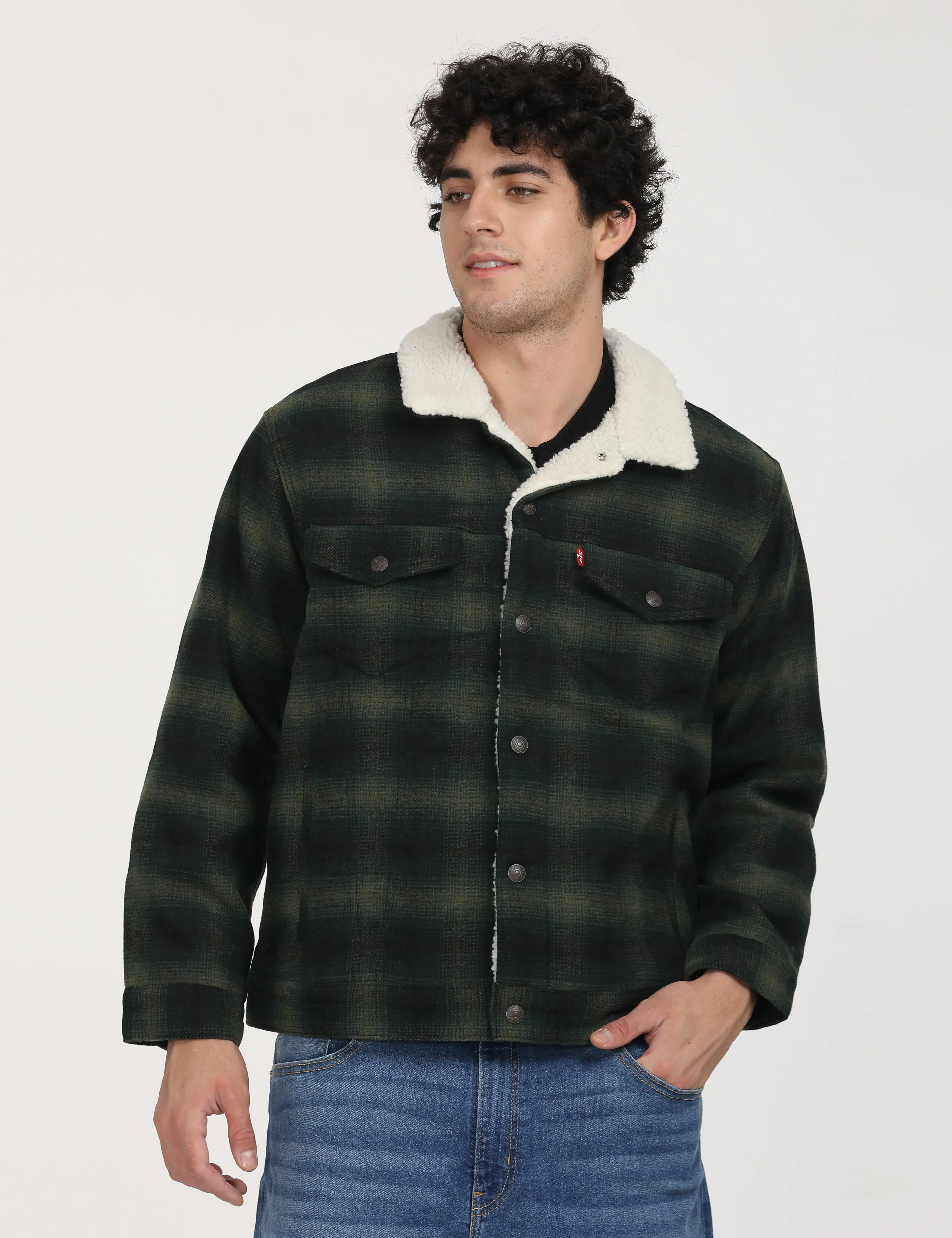 Men's Checkered Green Spread Collar Tailored Jacket