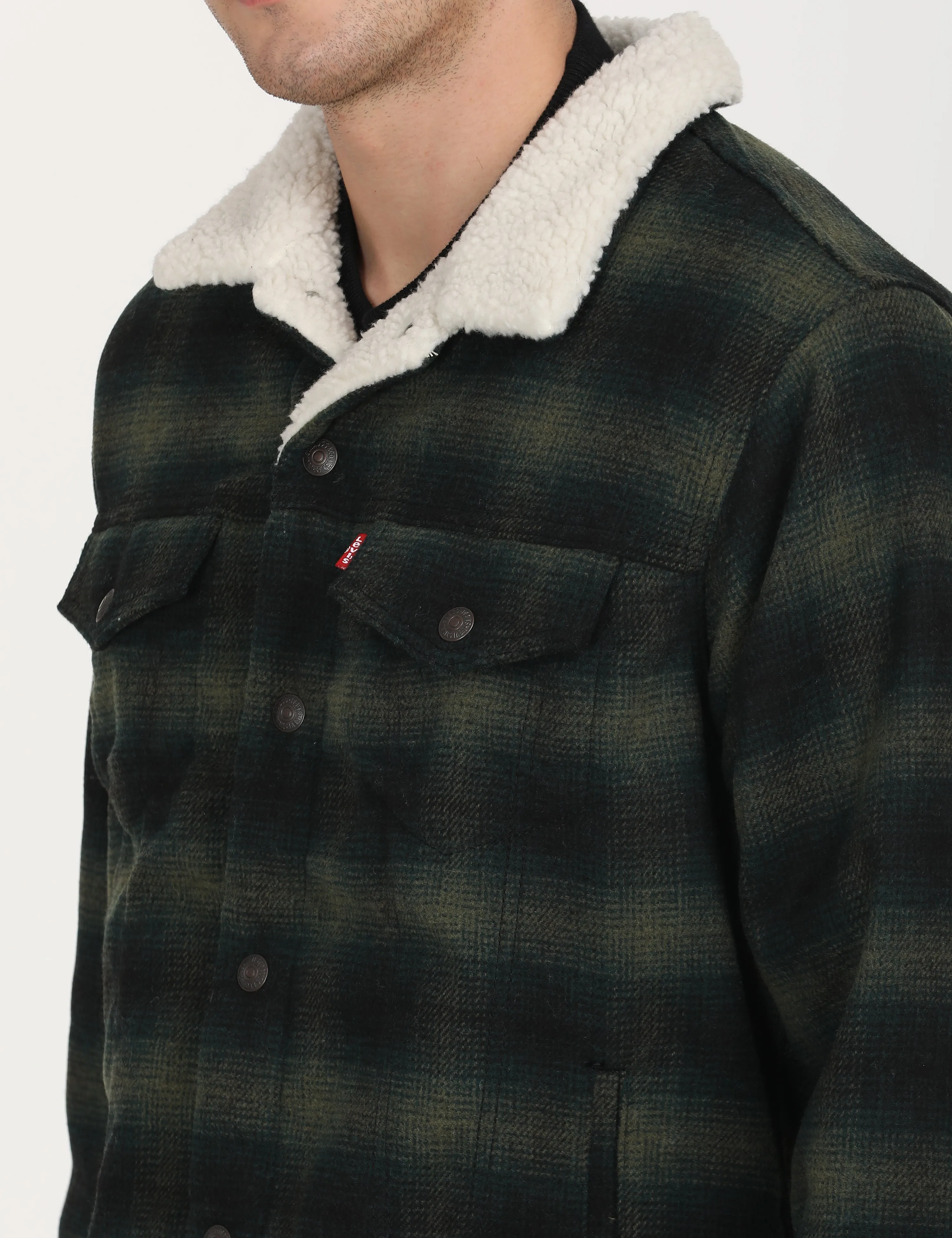 Men's Checkered Green Spread Collar Tailored Jacket