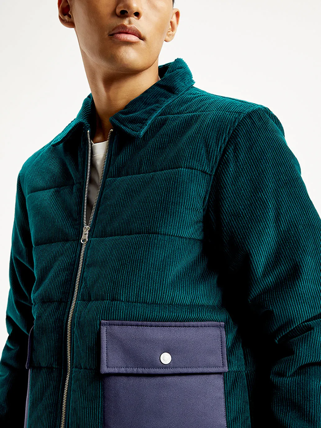 Men's Colorblock Green Spread Collar Jacket