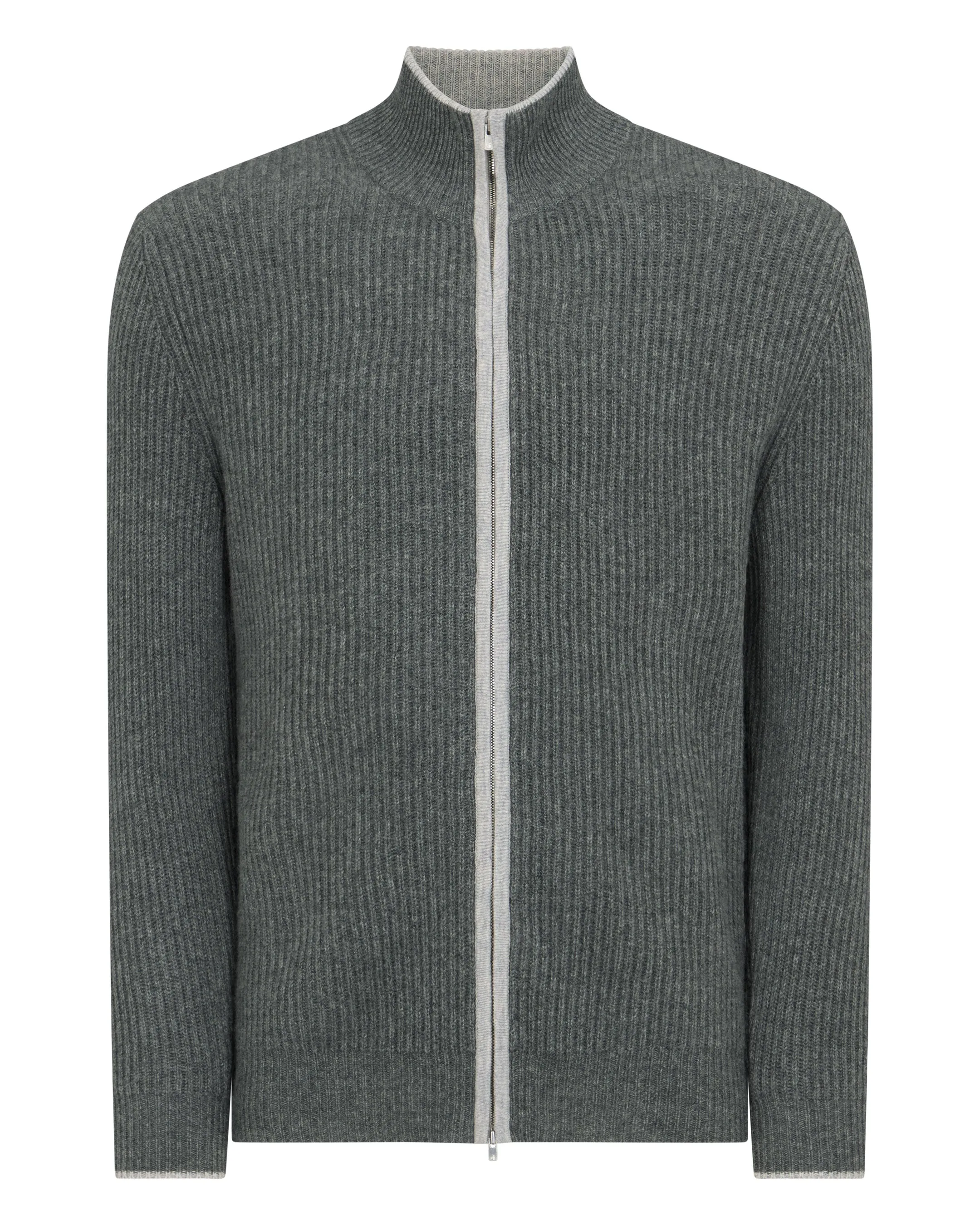 Men's Lambeth Rib Full Zip Cashmere Cardigan Elephant Grey