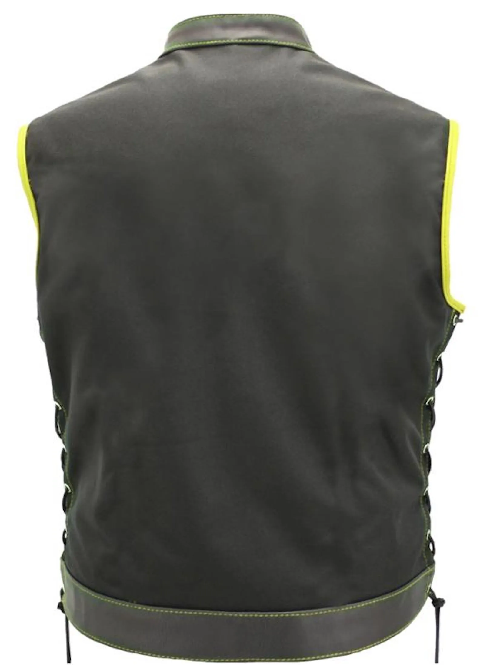 Mens Made in USA Black And Yellow Military Grade Cordura Motorcycle Vest Hidden Snaps