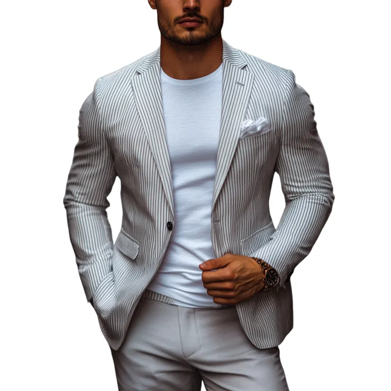 Men's Men's Stylish Slim Fit Striped Lapel Single Breasted Blazer 03789220Y