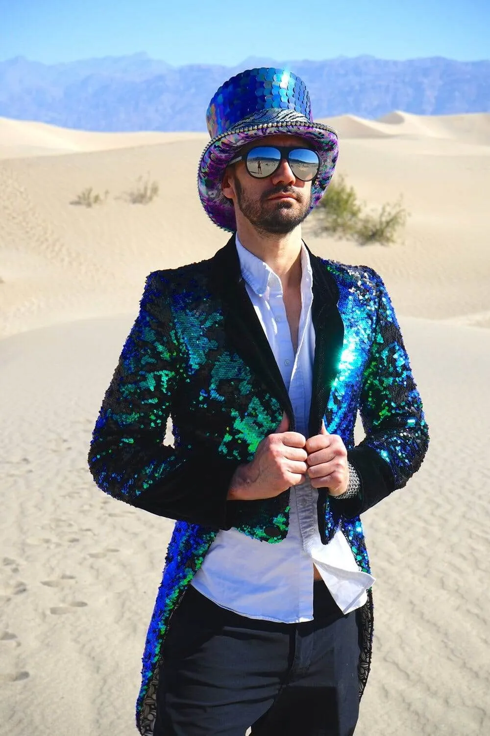 Mens Sequin Tailcoat - Green & Black