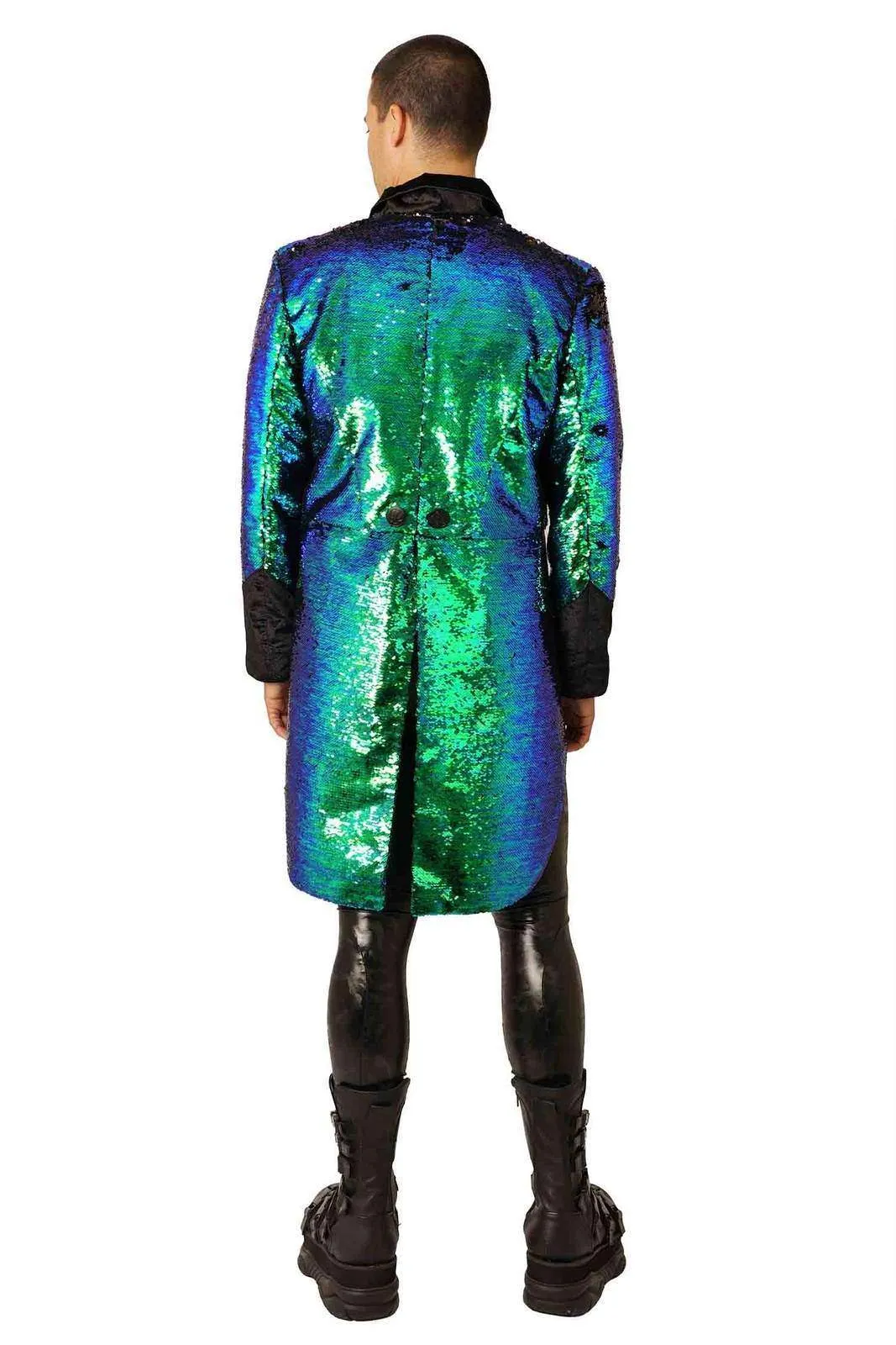 Mens Sequin Tailcoat - Green & Black