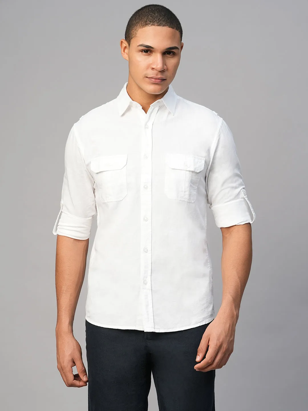 Men's White Linen Cotton Regular Fit Shirt