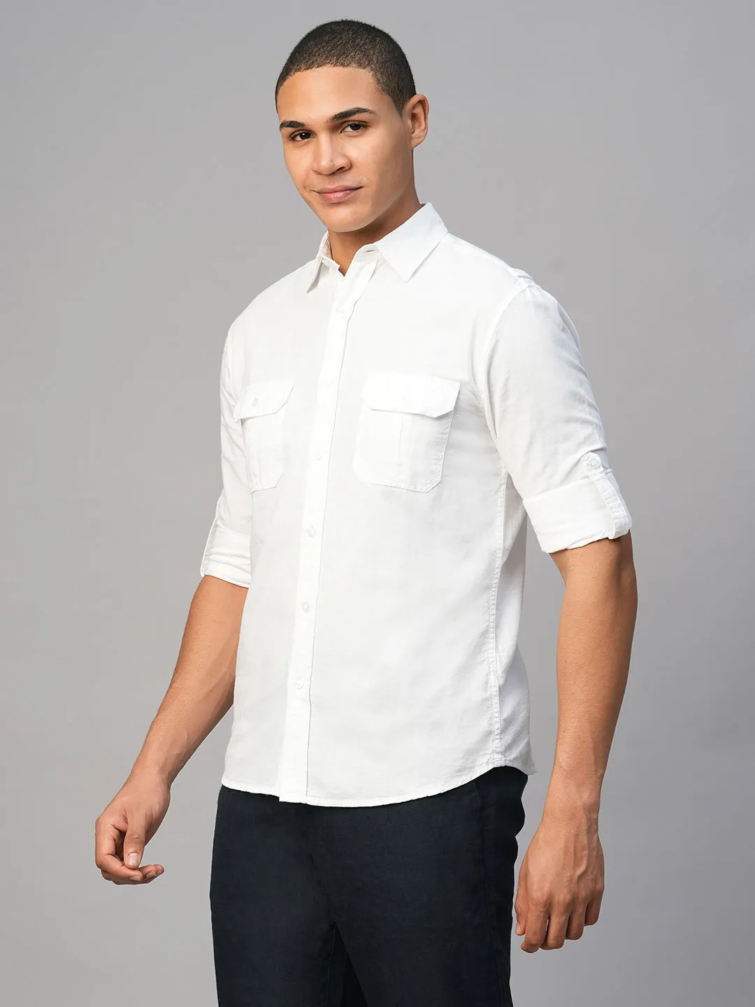 Men's White Linen Cotton Regular Fit Shirt