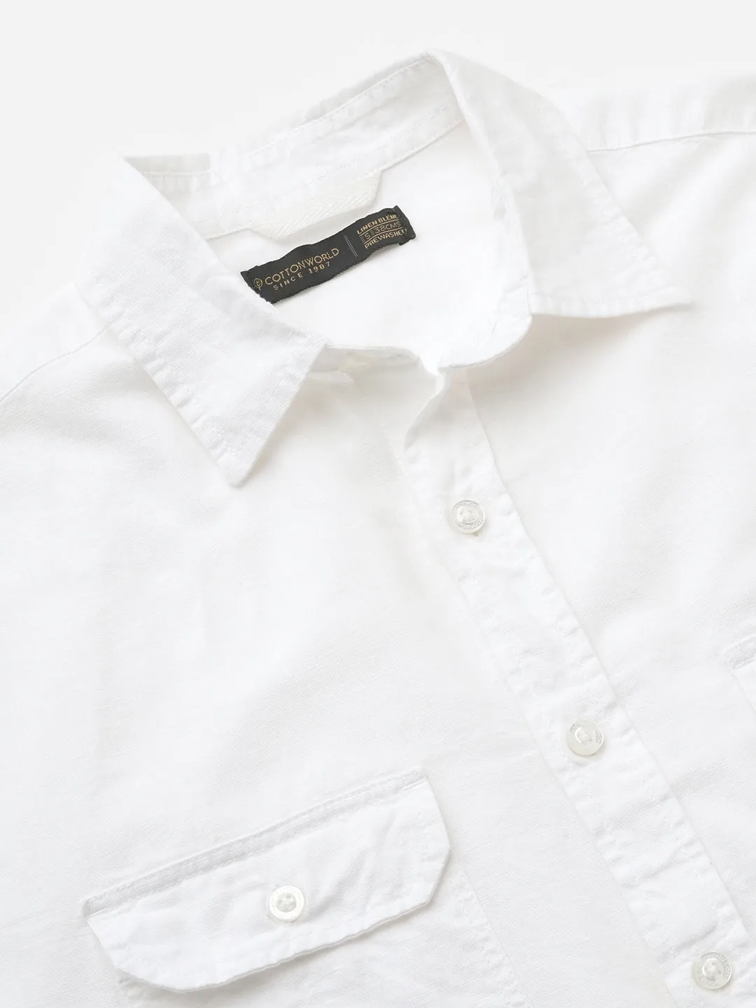 Men's White Linen Cotton Regular Fit Shirt