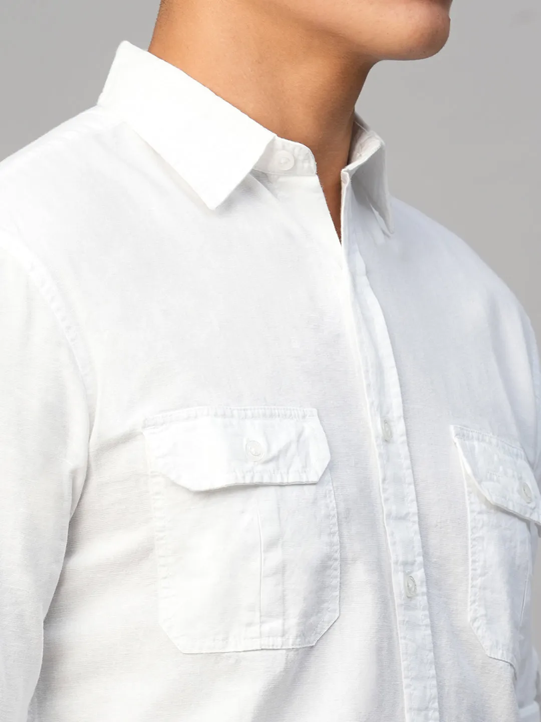 Men's White Linen Cotton Regular Fit Shirt