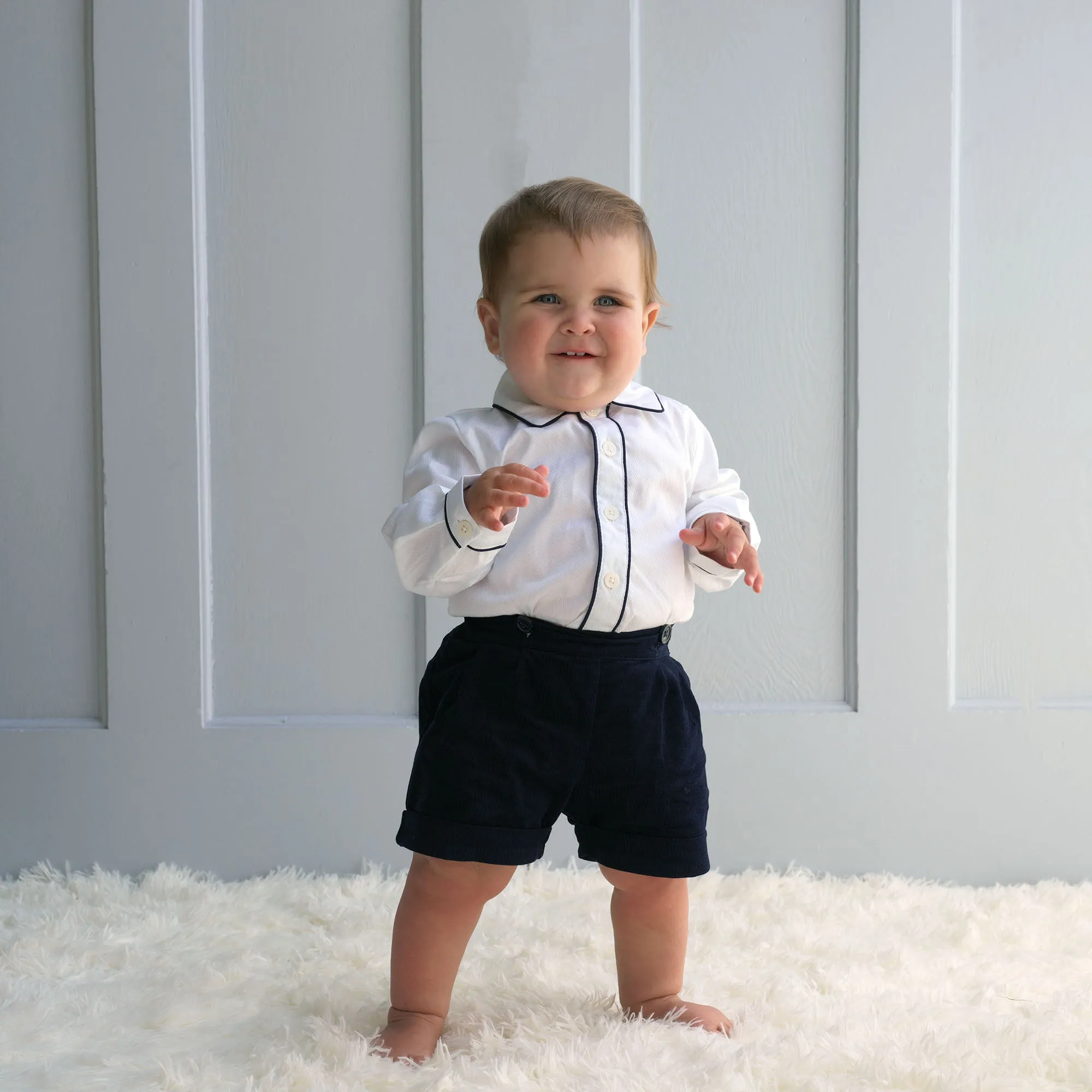 Navy Cord Short & Shirt Set