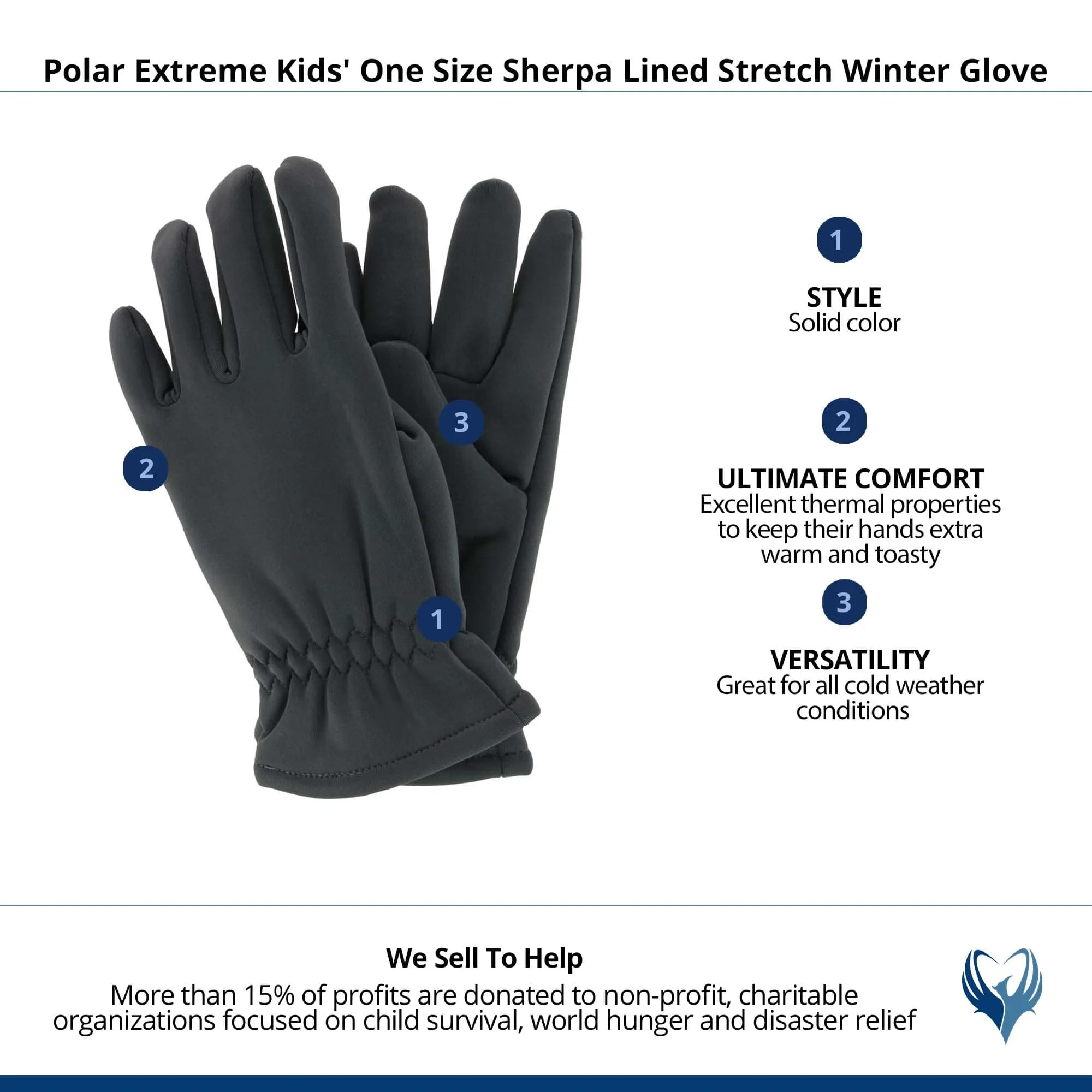 Polar Extreme Kids' One Size Sherpa Lined Stretch Winter Glove