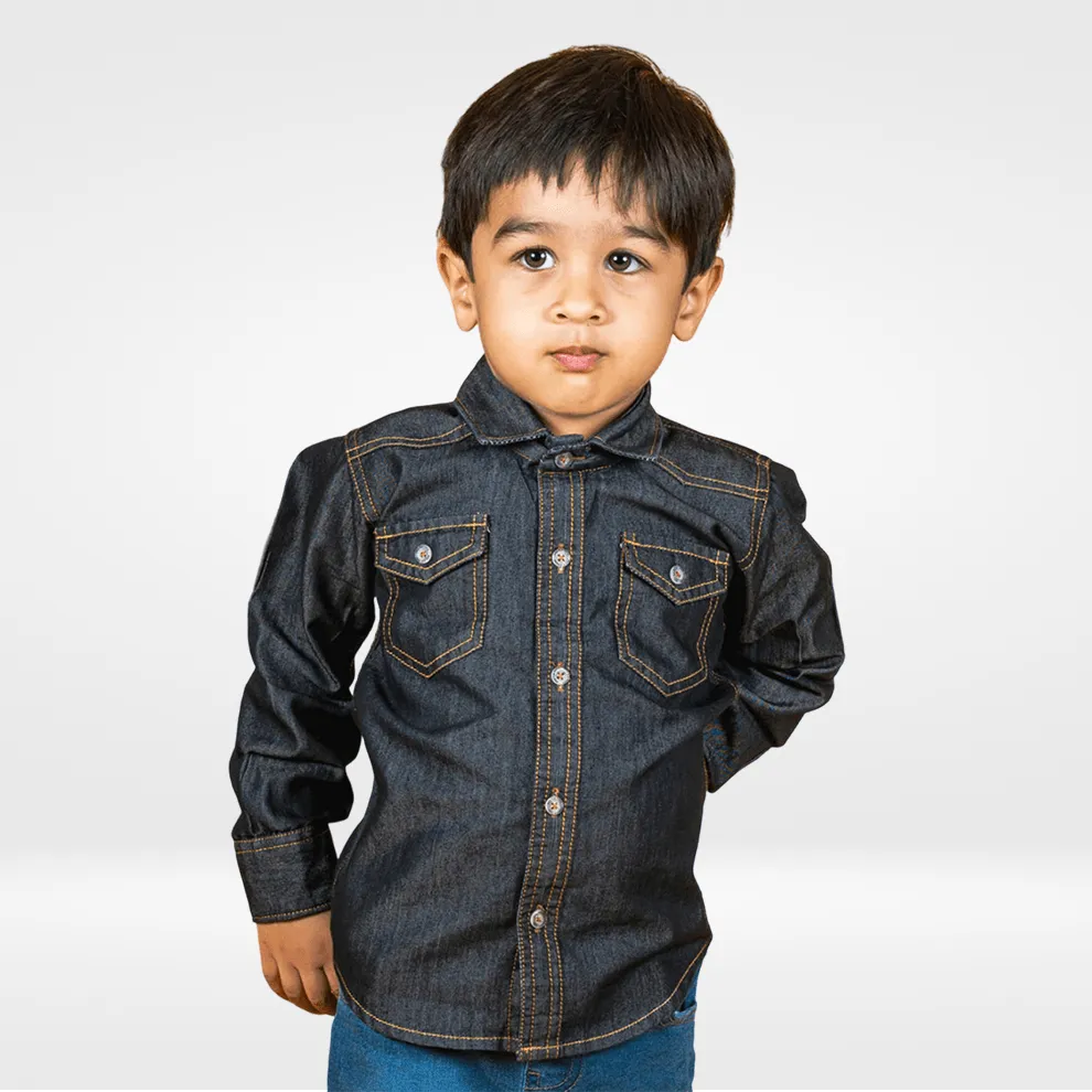 Polka Tots Full Sleeves Denim shirt - Black