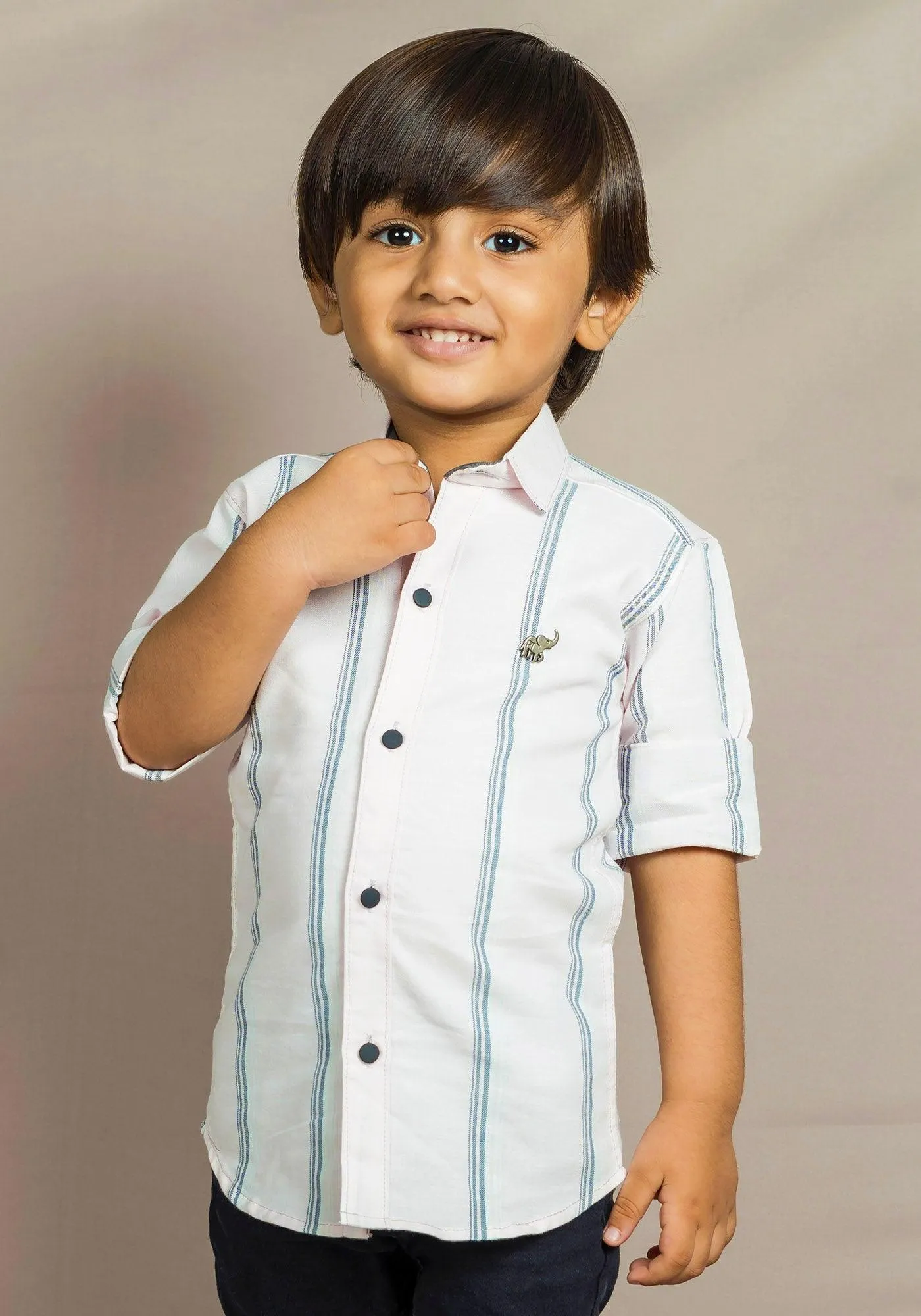 Polka Tots Full Sleeves Striped Shirt - White