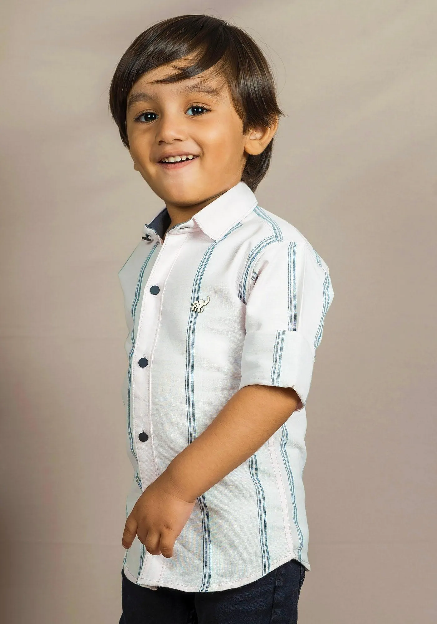 Polka Tots Full Sleeves Striped Shirt - White