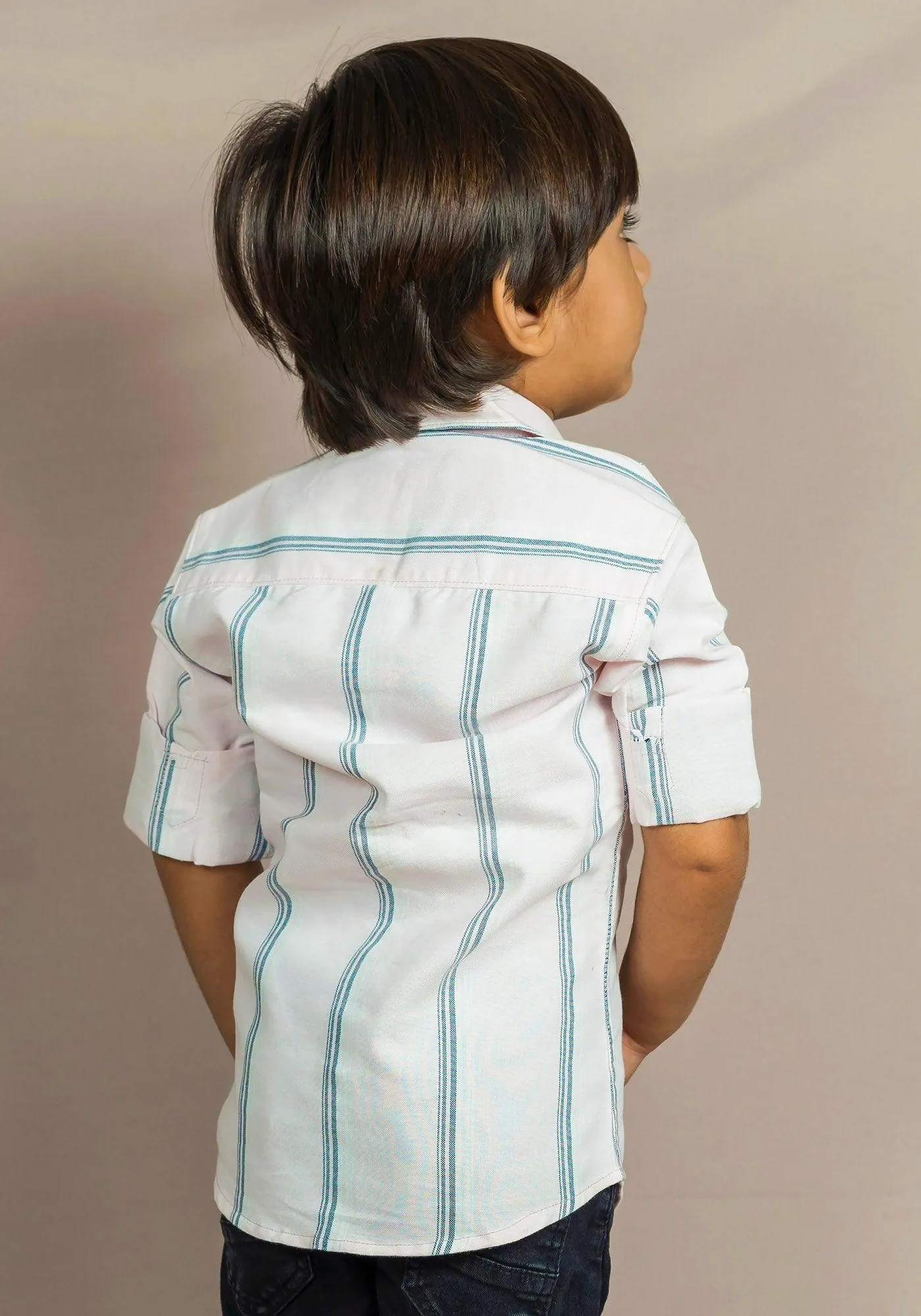 Polka Tots Full Sleeves Striped Shirt - White