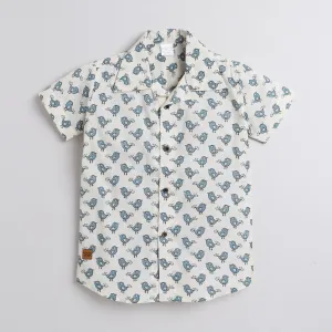 Polka Tots Half Sleeve Shirt Bird Print - White