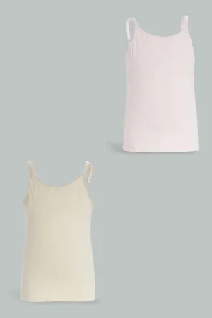 Senior Girls Pink And Beige Vest Set (Pack Of 2)