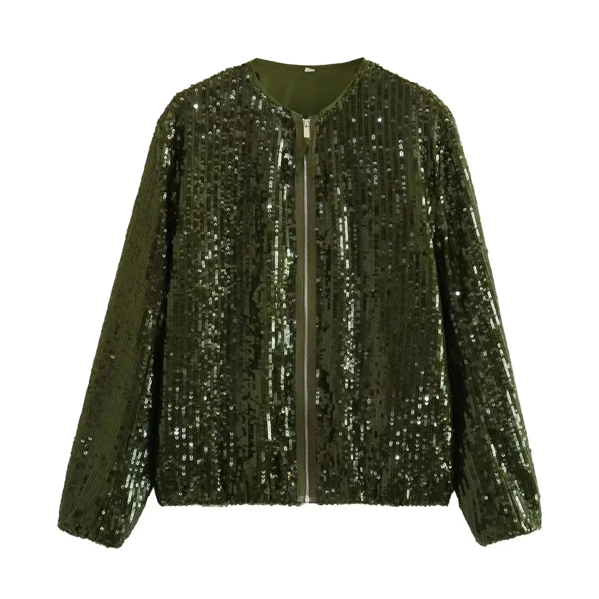 Sequin Round neck long sleeves Front pockets Jacket