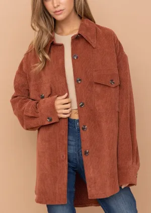 Soft and Cozy Corduroy Shirt Jacket in Rust