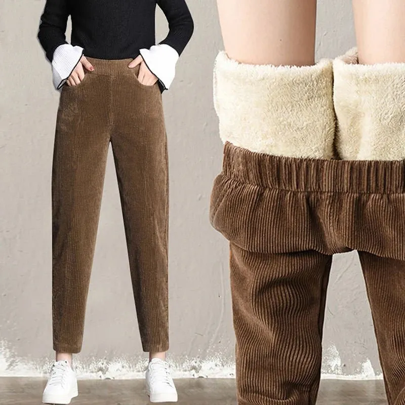 Thick Plush Corduroy Casual Pants For Women in winter