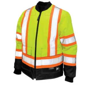 Tough Duck Men's Hi Vis Safety Work Jacket SJ29 - CSA Poly 300D Ripstop Waterproof & Breathable Reversible Reflective Outerwear | Sizes XS-4XL