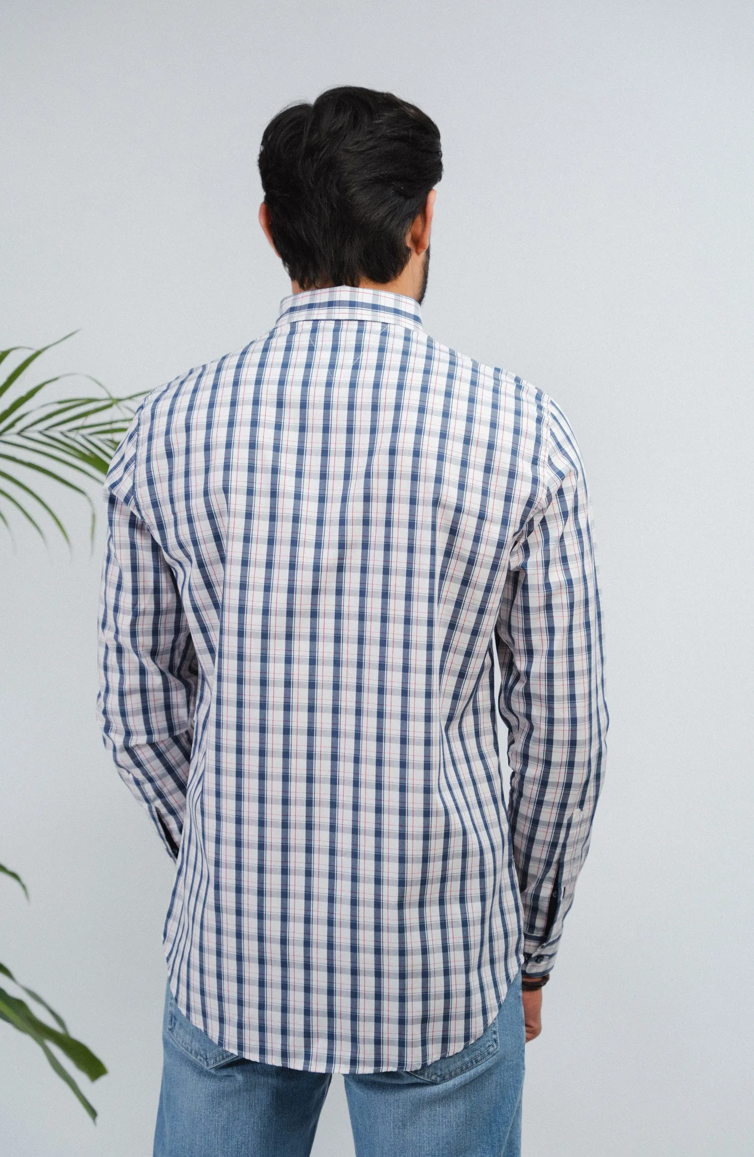 White/Navy Full Sleeves Cotton Shirt