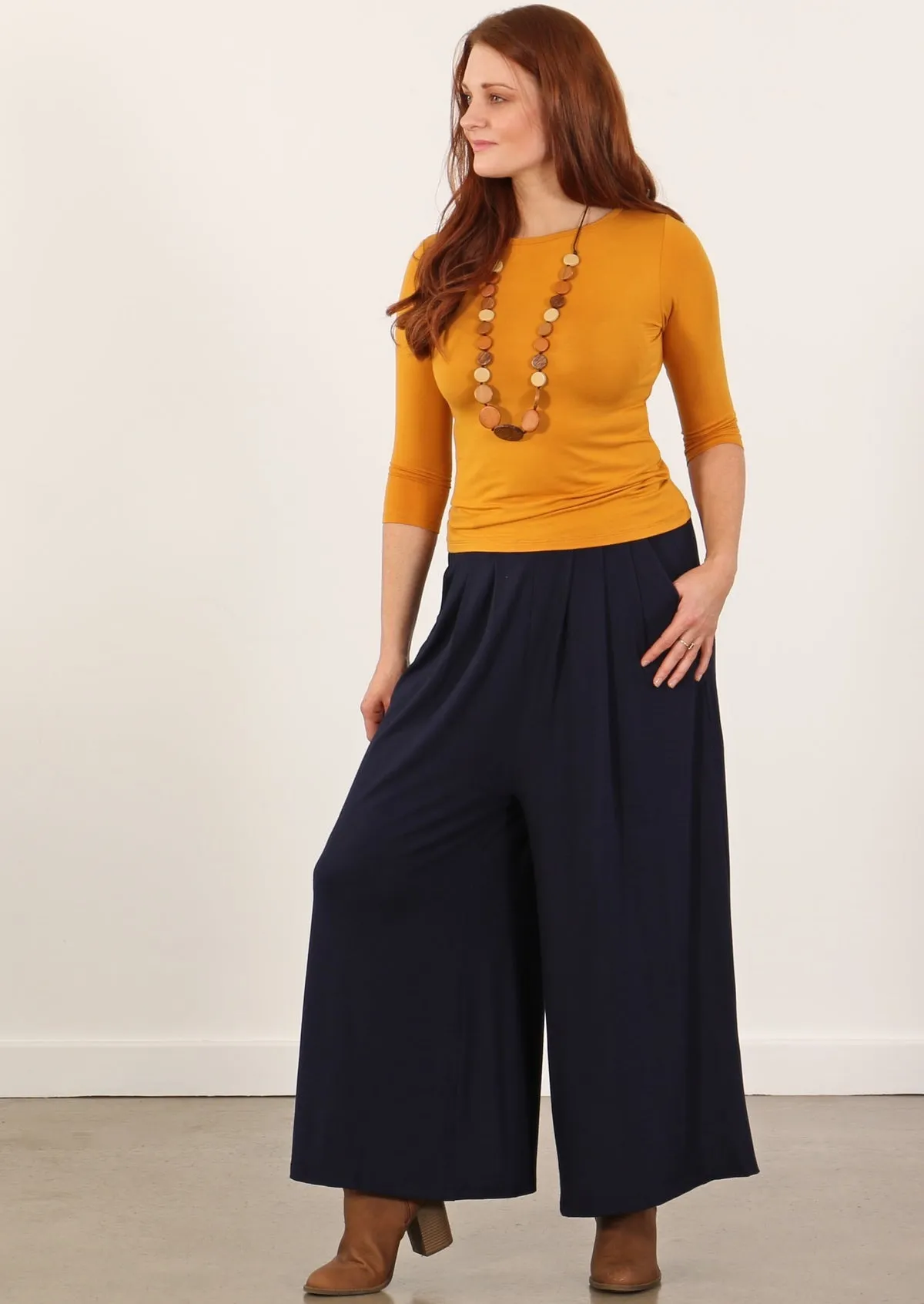 Wide Leg Stretch Pocket Pants Navy Blue