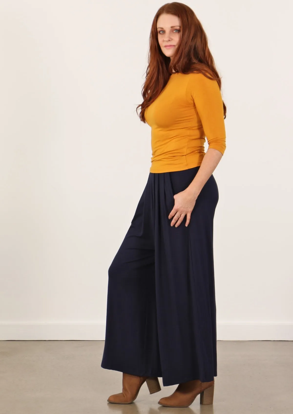 Wide Leg Stretch Pocket Pants Navy Blue