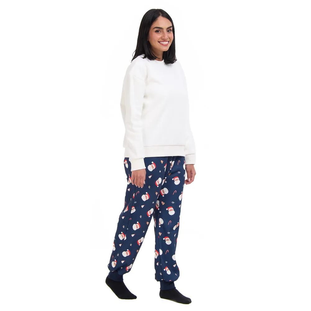 Women Winter Pajama Set Off White Sweatshirt   Christmas Pants