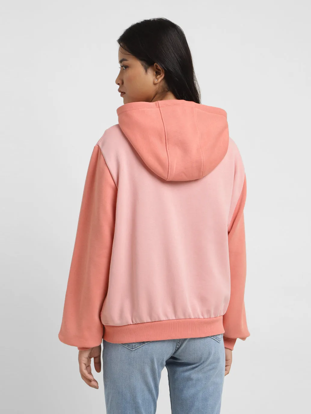 Women's Colorblock Orange Hooded Sweatshirt